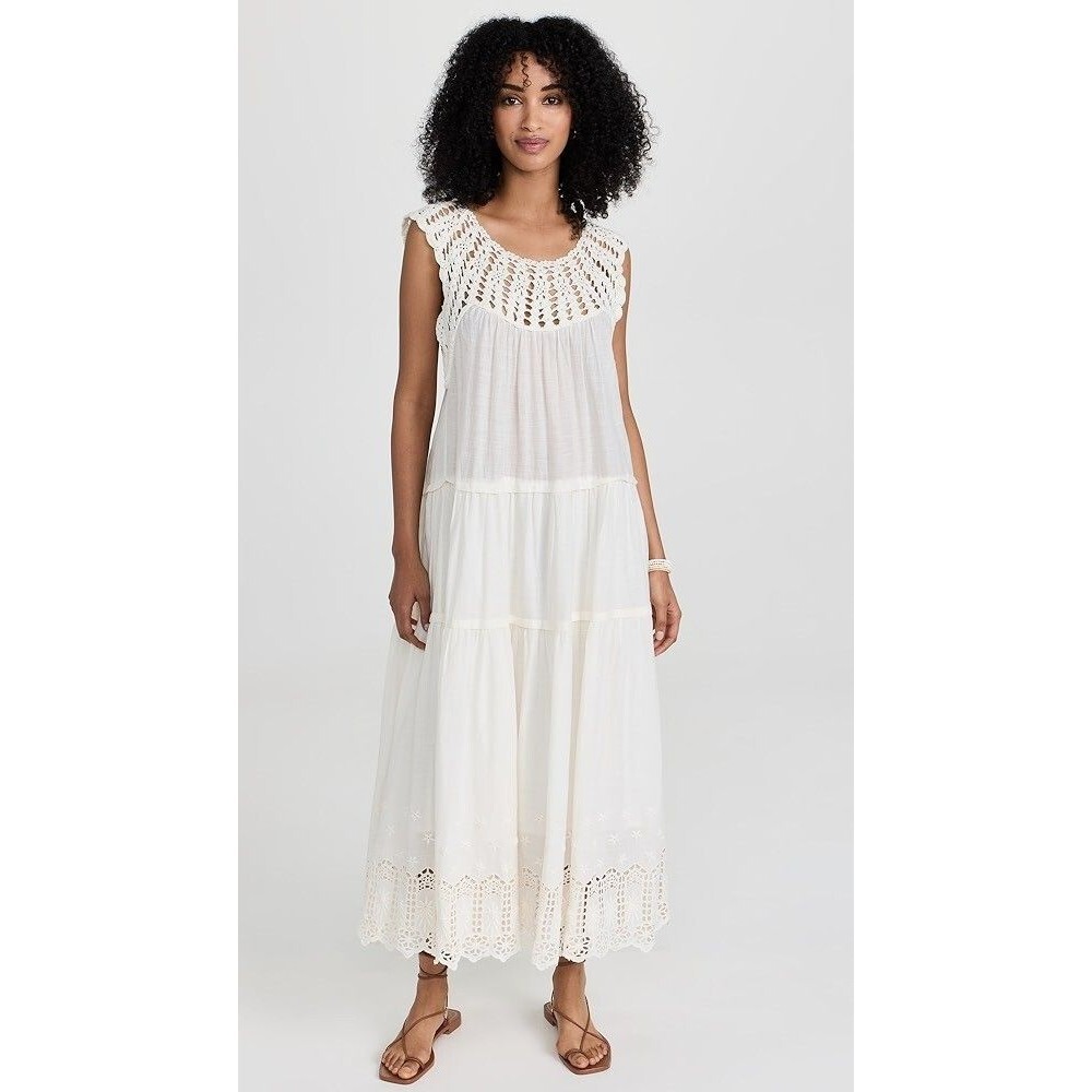 The Great Soleil Maxi Dress Floral Embroidered Crochet Tiered Heirloom S1 279693